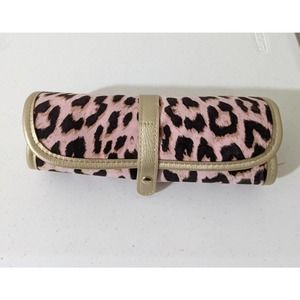 New wild and free pink Animal print gold jewerly roll bag travel pouch